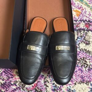 Coach Black Leather Flats with Gold Accent, Size 7